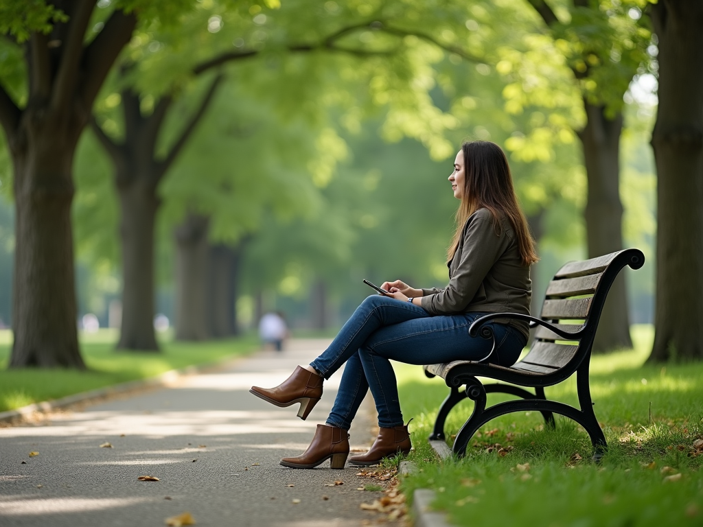 Eine Person sitzt ruhig im Park und genießt die Einfachheit der Natur.