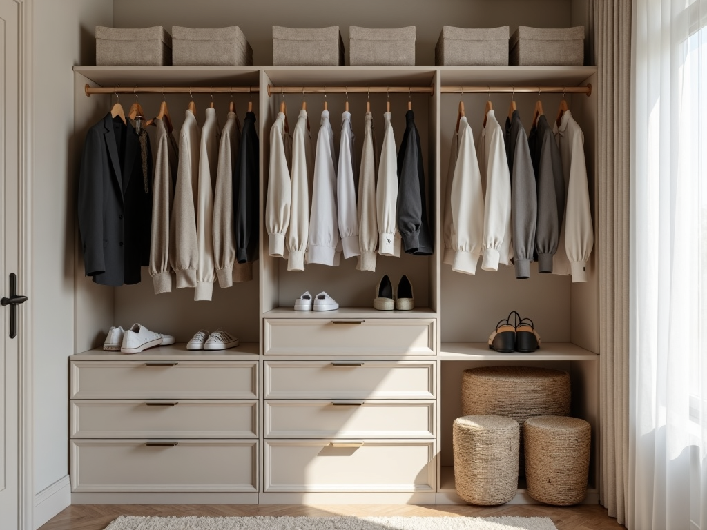 Ein minimalistischer Kleiderschrank mit sorgfältig ausgewählten Kleidungsstücken