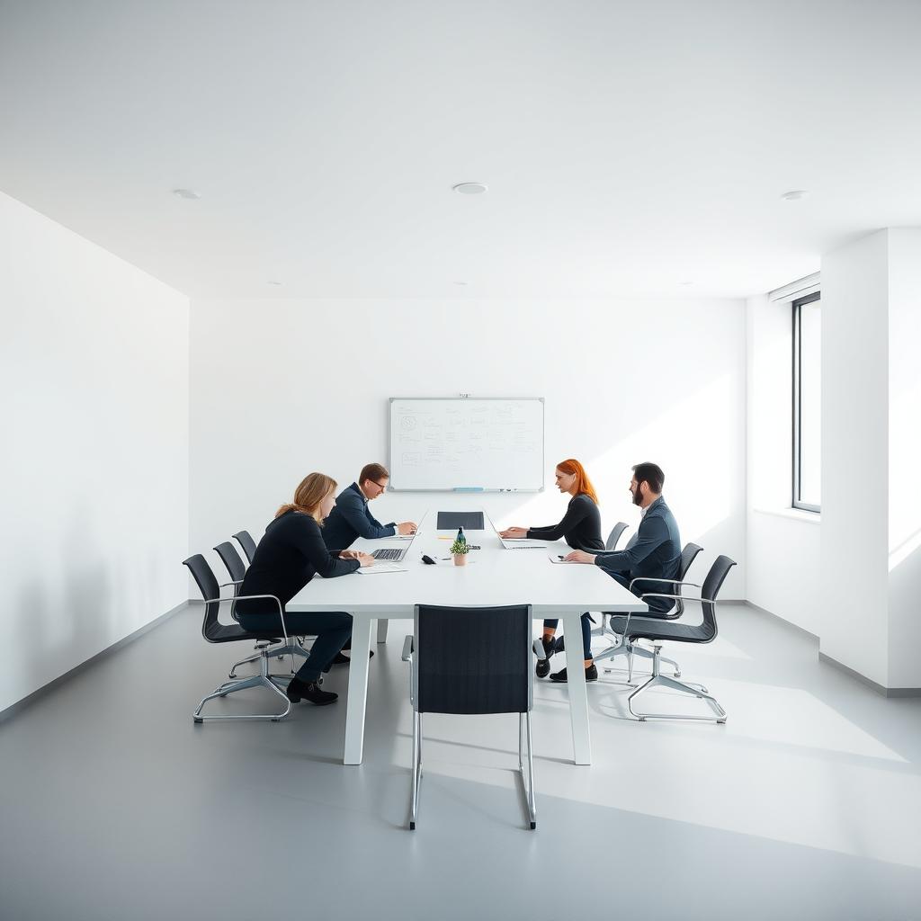Teamarbeit in einem minimalistischen Besprechungsraum