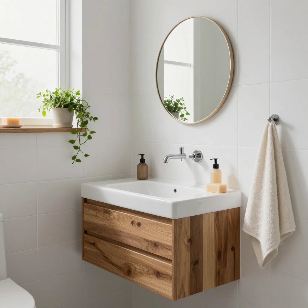 Minimalistisches und nachhaltiges Badezimmer mit natürlichen Materialien und Pflanzen