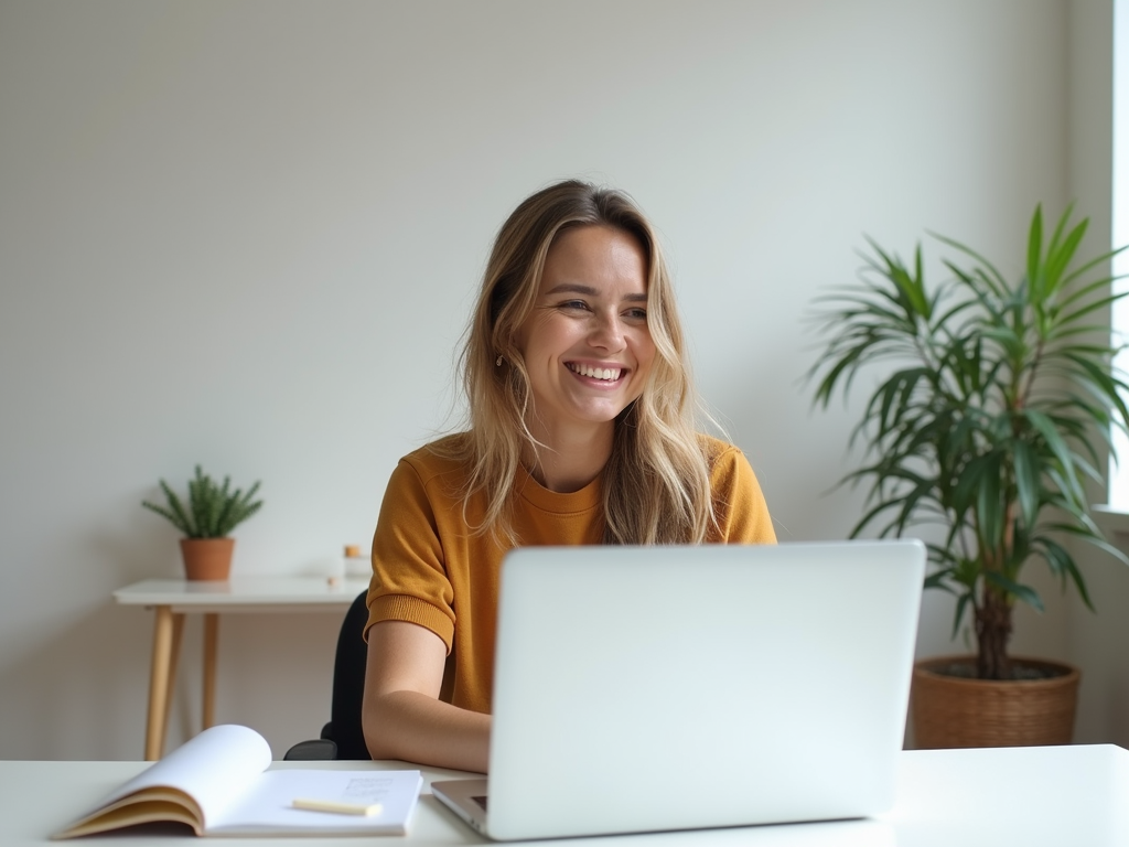 Zufriedene Person in einem minimalistischen Büro