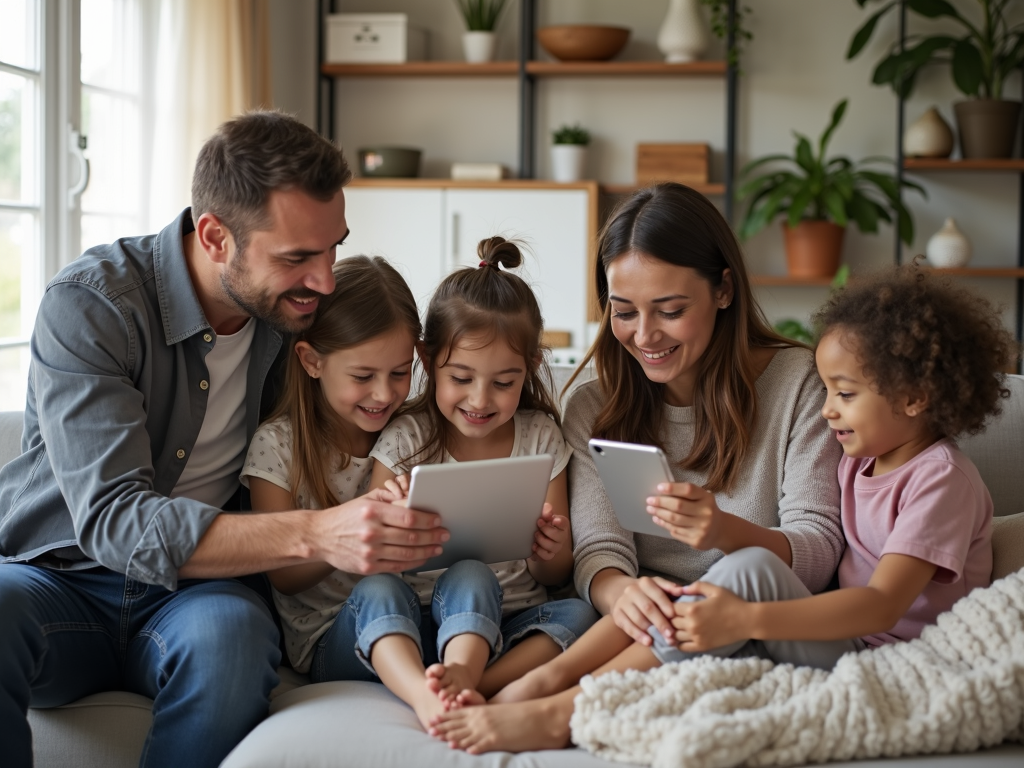 Eine Familie, die gemeinsam über das Entrümpeln diskutiert.
