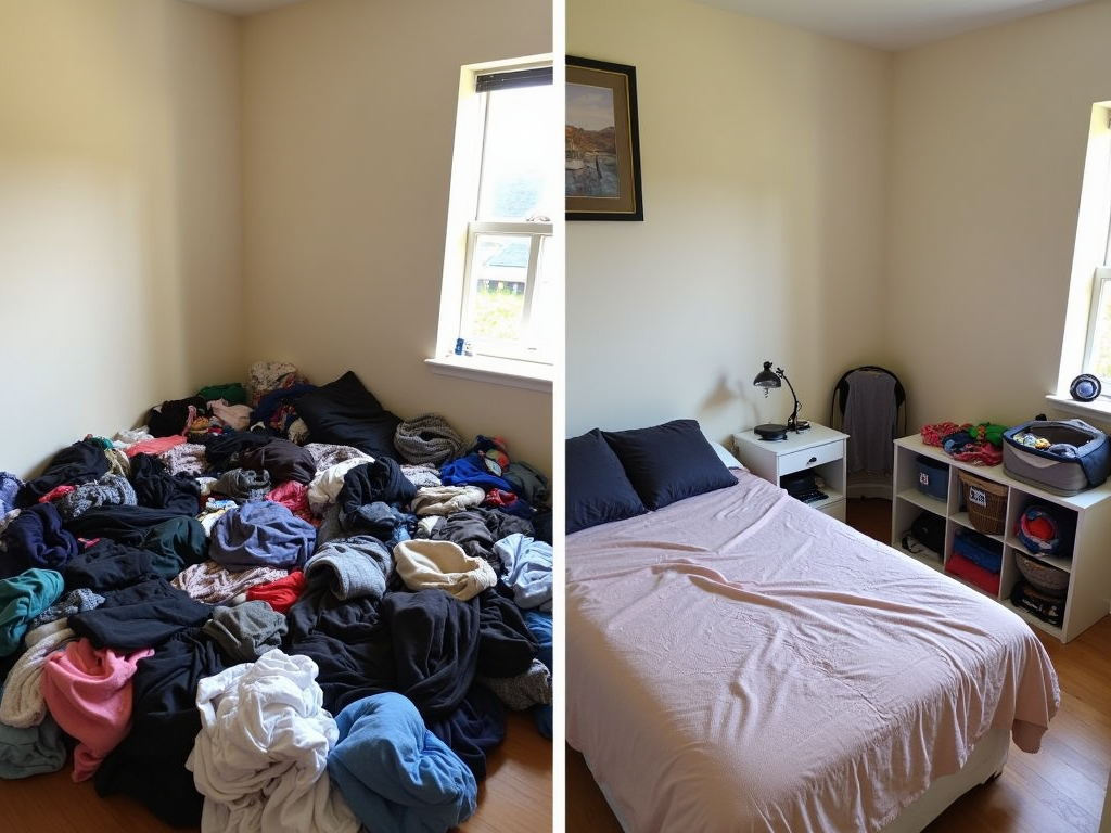 Vorher und nachher: Ein Schlafzimmer vor und nach dem Entrümpeln