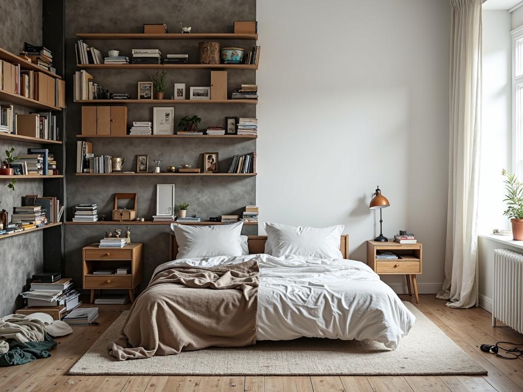 Ein überfüllter Raum im Vergleich zu einem minimalistischen Raum, der den Kontrast zwischen Chaos und Ordnung zeigt.