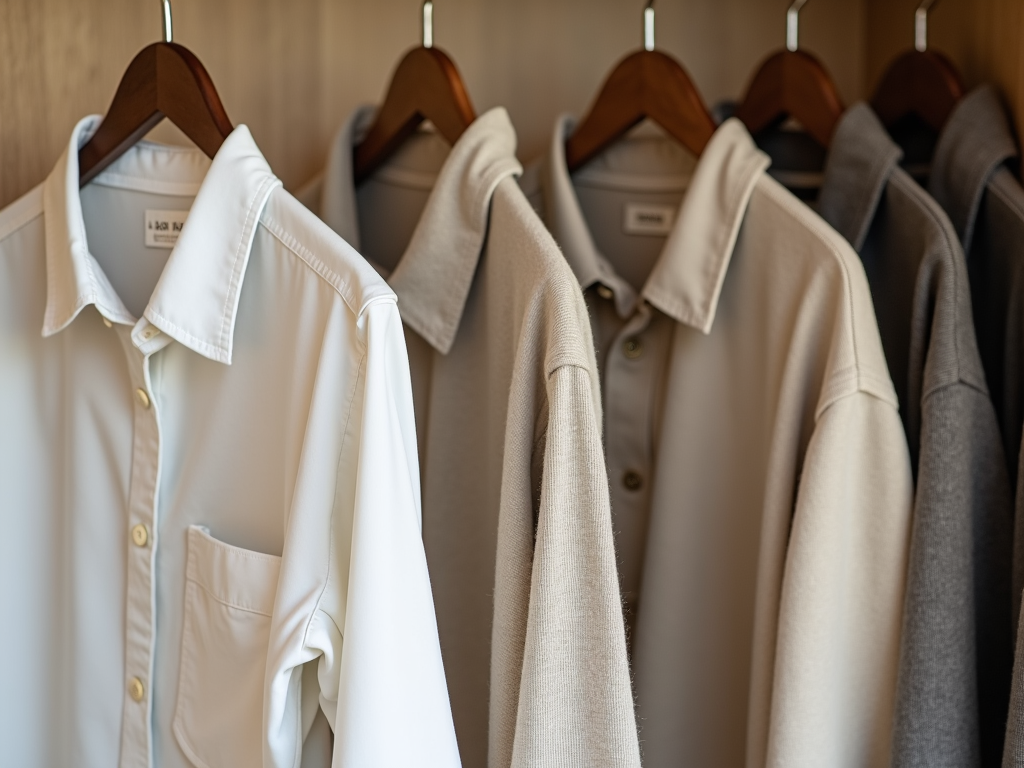 Ein ordentlicher Kleiderschrank mit wenigen Kleidungsstücken.