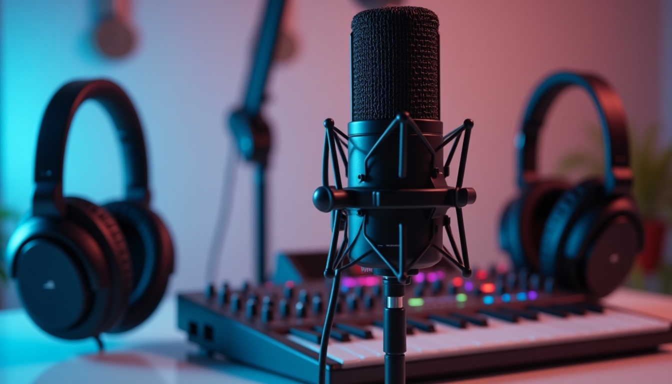 A fusion of technology and minimalism in podcast future settings, symbolized by simplistic gadgets.