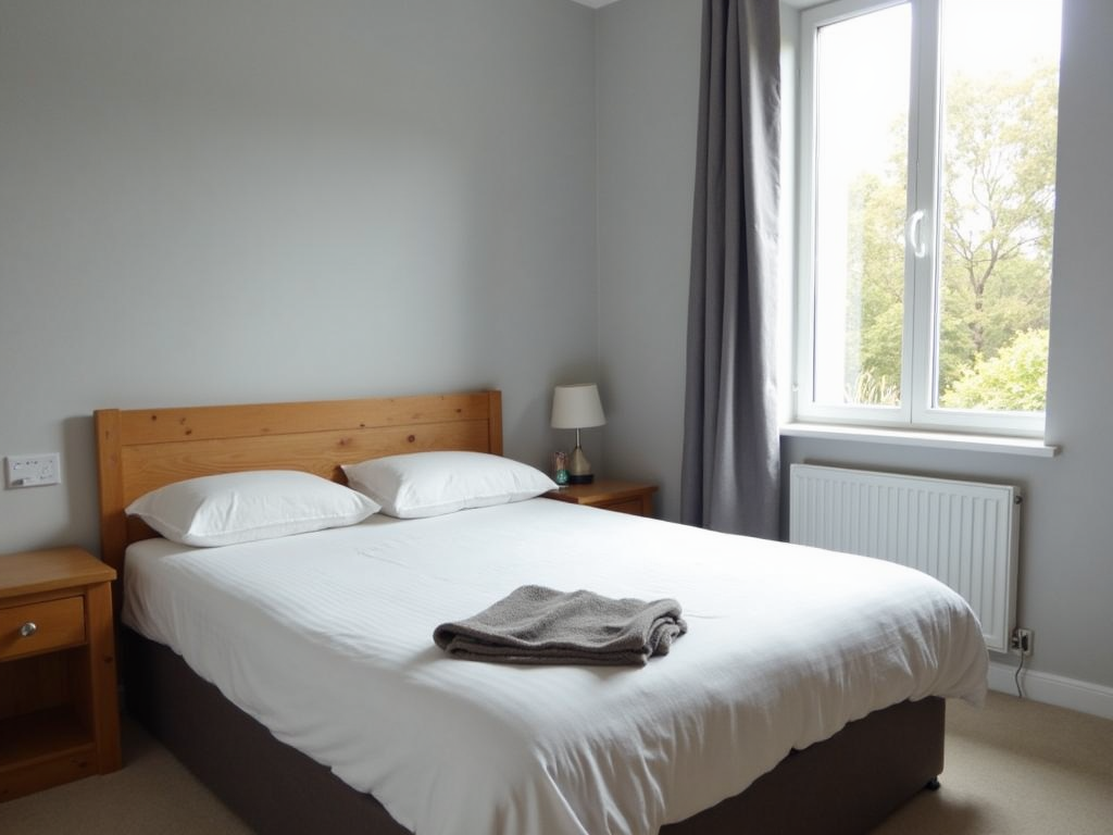 Ein schlichtes Schlafzimmer mit gemütlicher Atmosphäre