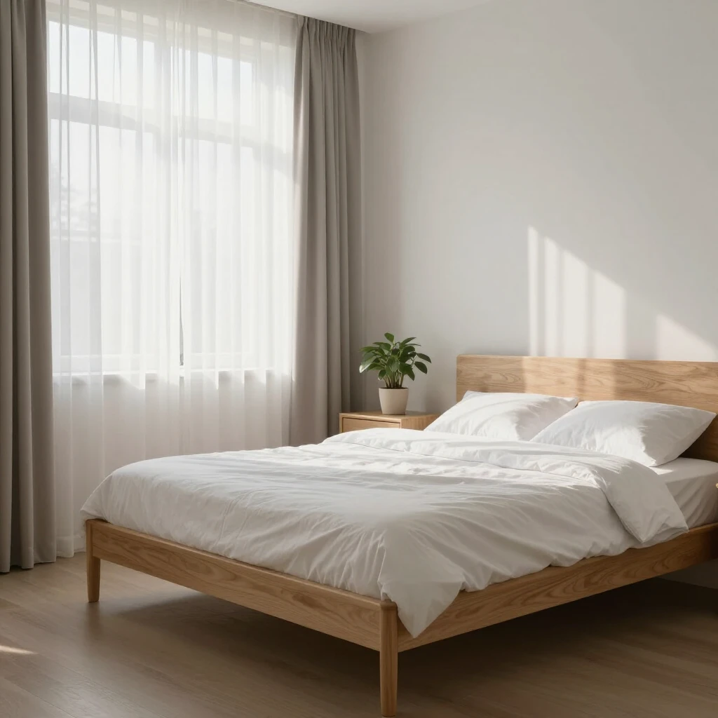 Minimalistisches Schlafzimmer mit natürlichem Morgenlicht