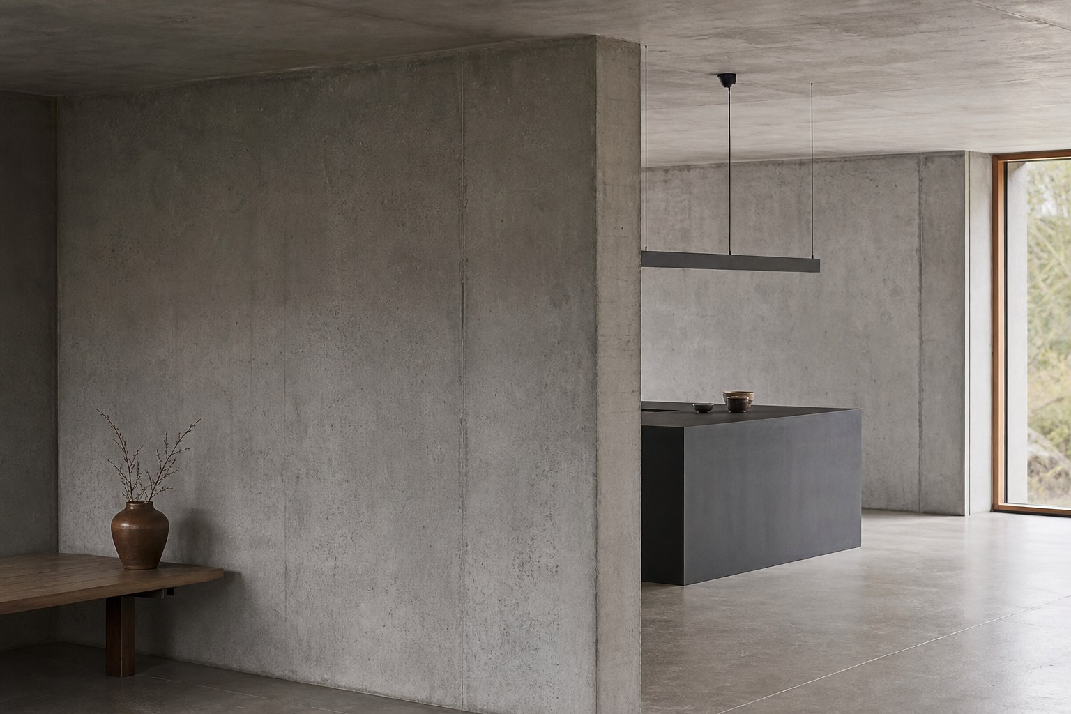 Minimalistisches Interieur mit rohem Beton – ein Beispiel für moderne minimalistischen Minimalismus