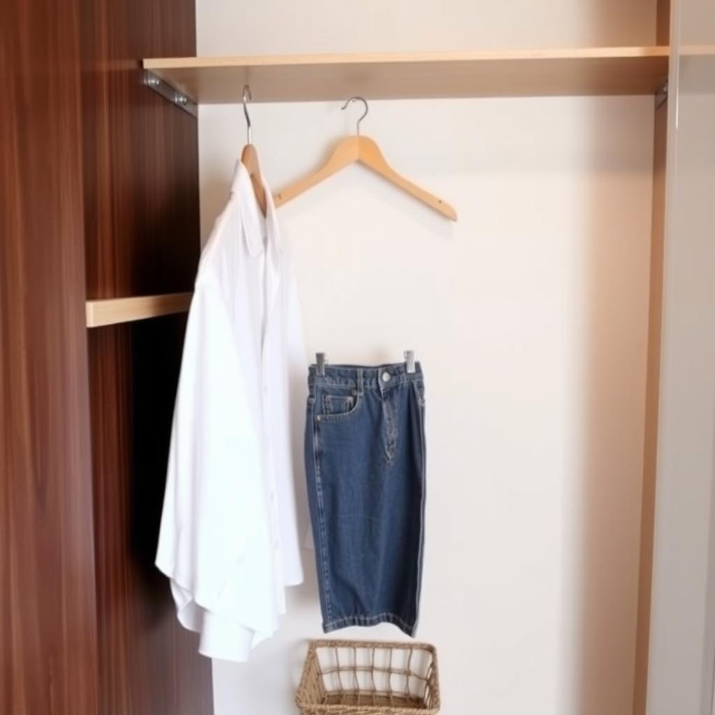 Ein minimalistischer Kleiderschrank mit wenigen Kleidungsstücken