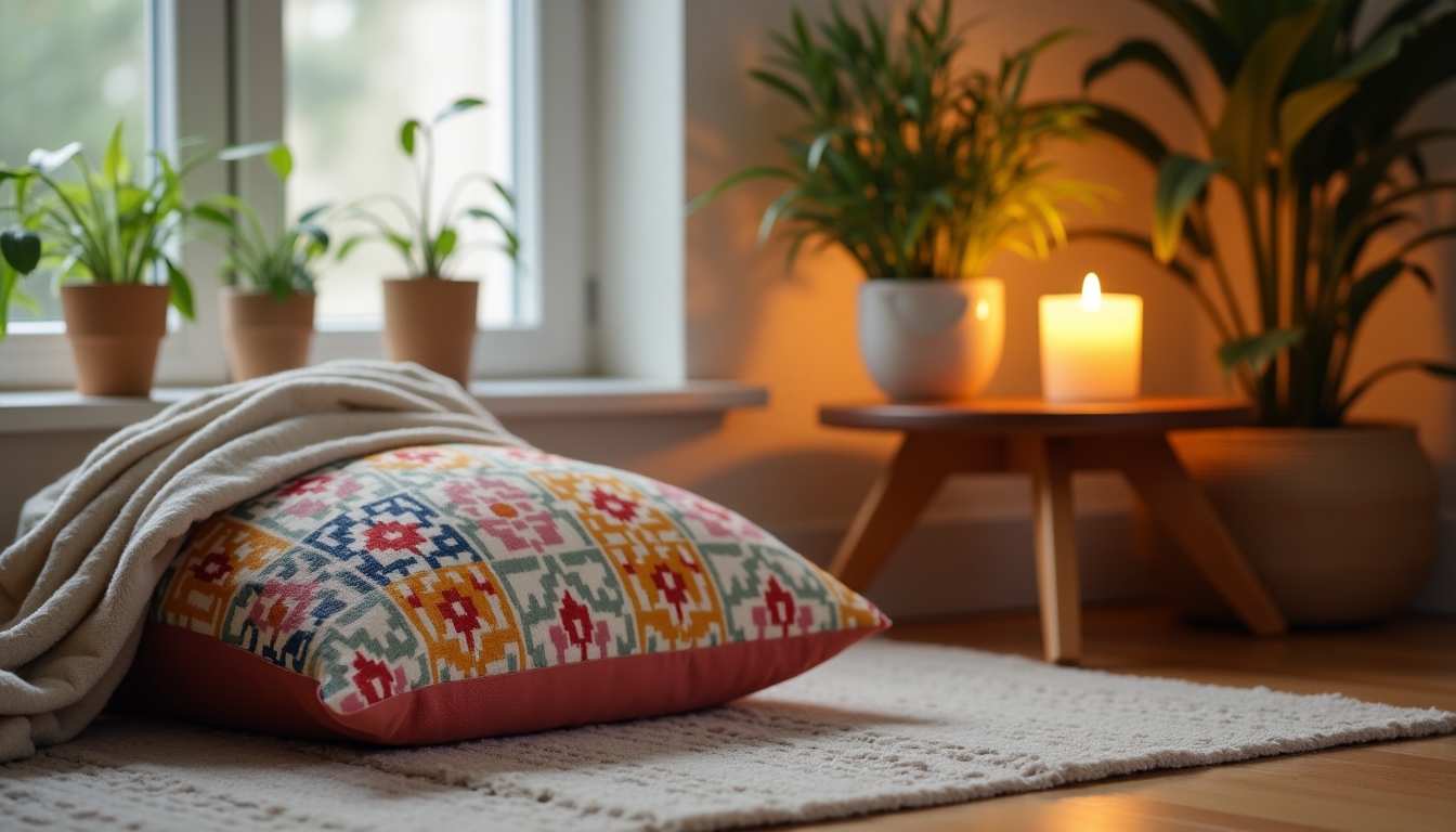 Ein gemütlicher Meditationsplatz für Anfänger zu Hause.