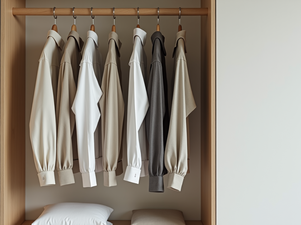 Ein übersichtlicher Kleiderschrank mit wenigen, hochwertigen Kleidungsstücken.