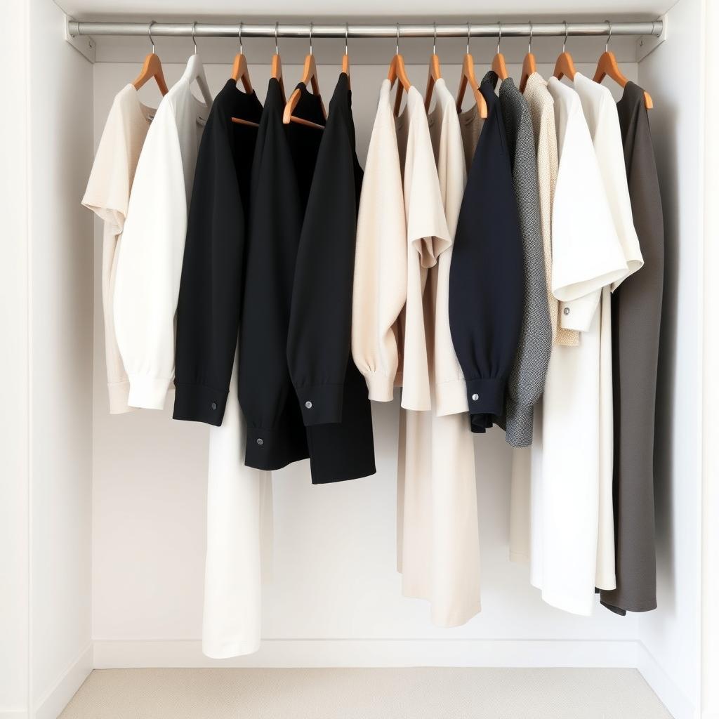 Ein minimalistischer Kleiderschrank mit neutralen Farben und zeitlosen Stücken.