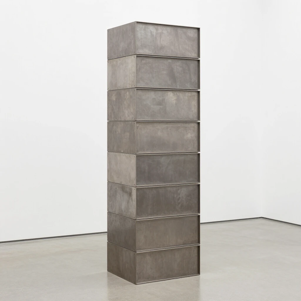 Skulptur von Donald Judd mit gestapelten Metallboxen