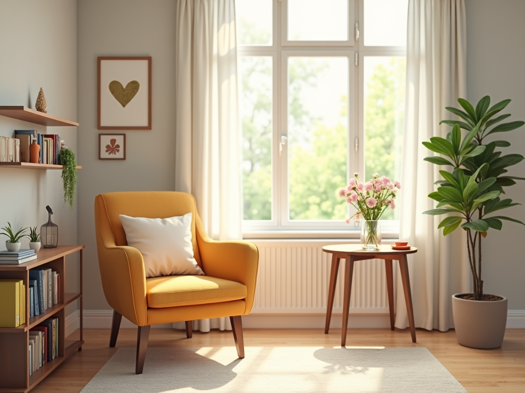 Ein aufgeräumtes Wohnzimmer, das Ruhe und Klarheit ausstrahlt