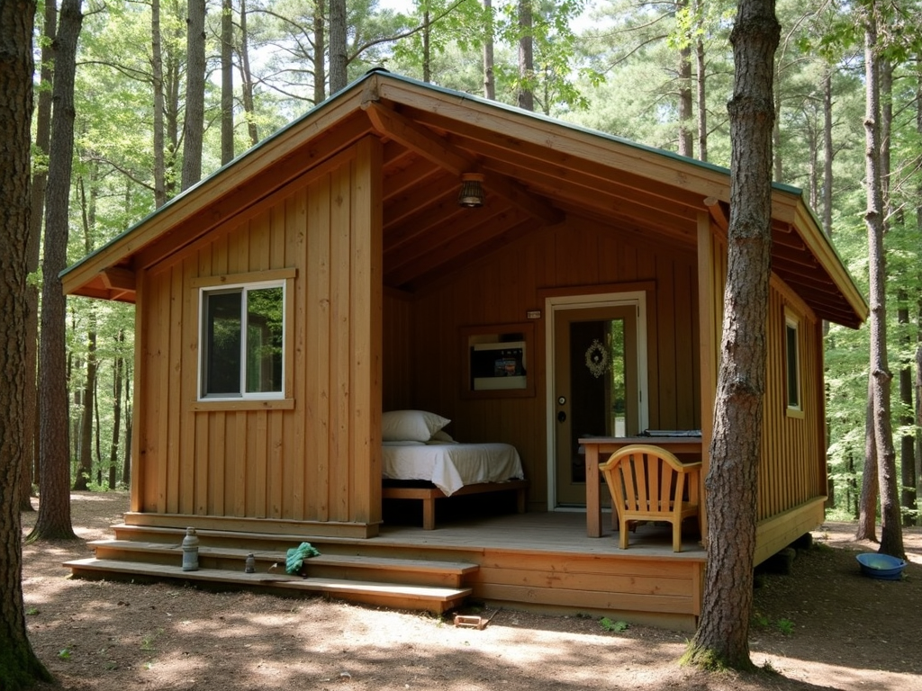 Minimalistische Hütte im Wald