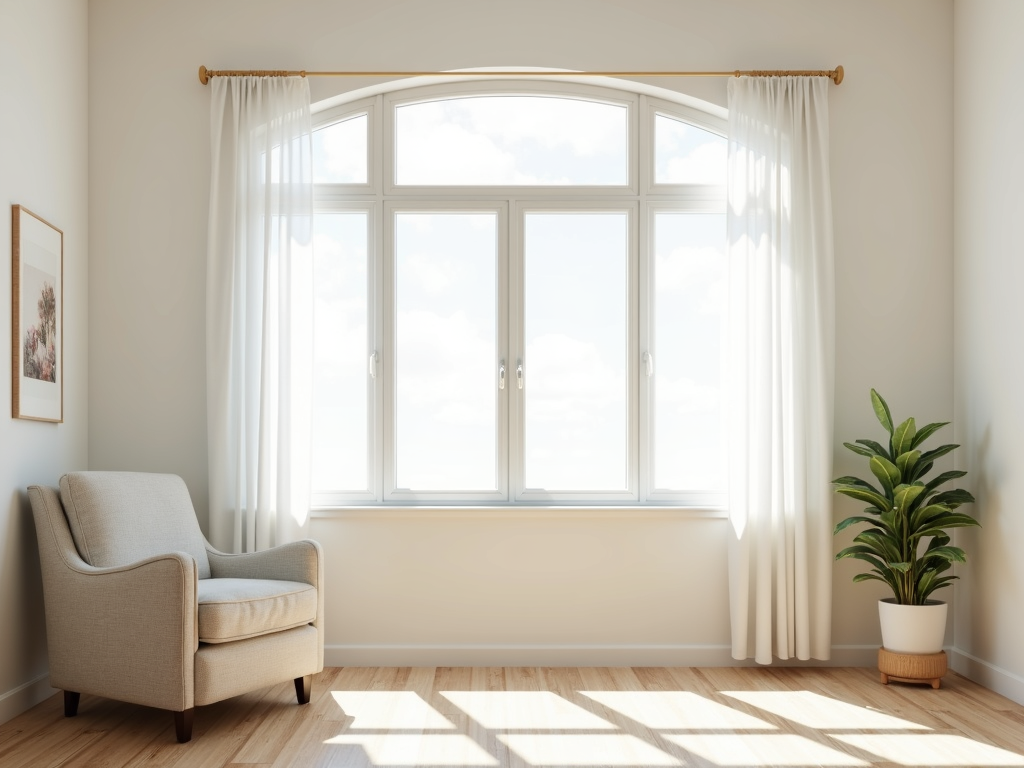 Ein helles, minimalistisches Wohnzimmer mit wenig Möbeln
