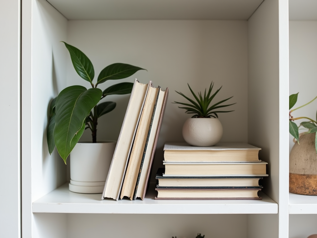 Ein ordentlich organisiertes Regal in einem minimalistischen Zuhause