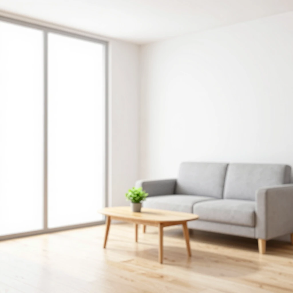 Ein ruhiger, minimalistischer Wohnraum mit hellen Wänden, Holzboden, einem Sofa und einer einzelnen Pflanze – Symbol für Klarheit und Ruhe