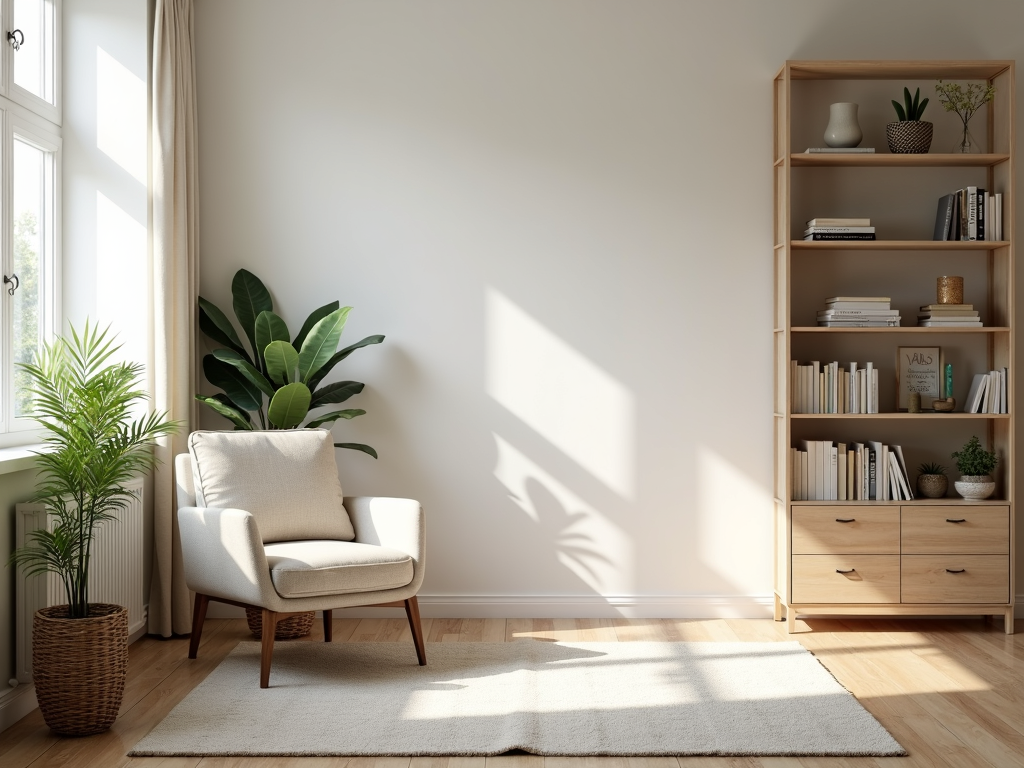 Ein aufgeräumtes Wohnzimmer, das Ruhe und Klarheit ausstrahlt