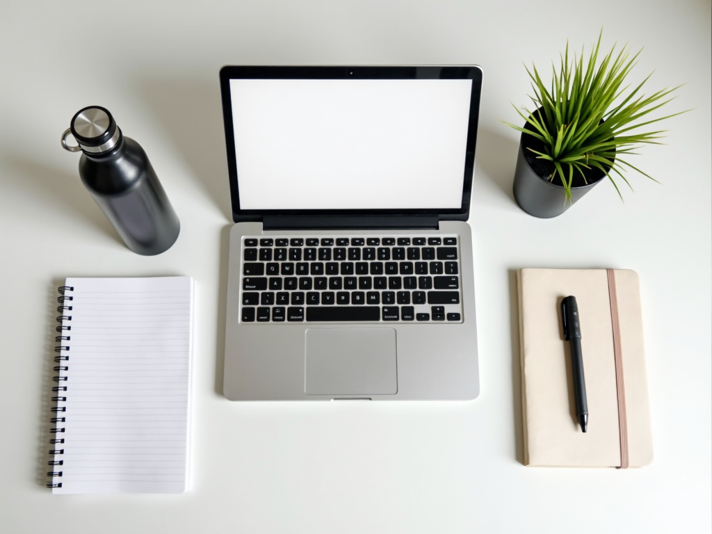 Minimalistischer Arbeitsplatz mit essenziellen Gegenständen