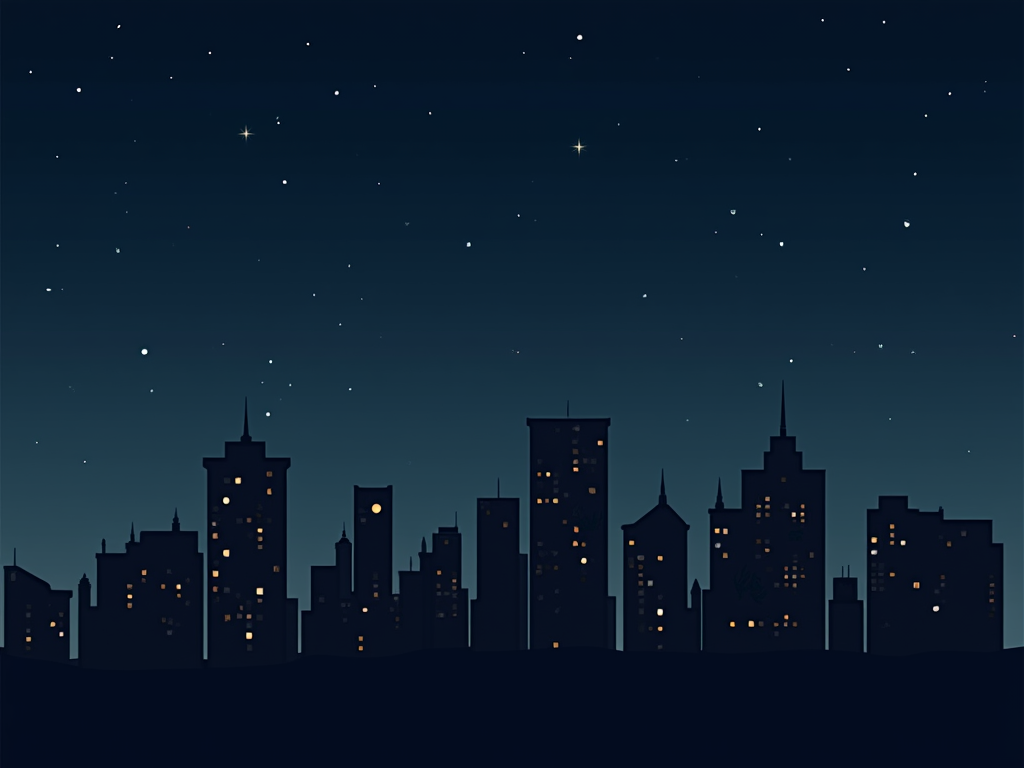 Digitale Illustration einer Stadtsilhouette bei Nacht, wobei der dunkle Himmel als negativer Raum dient.