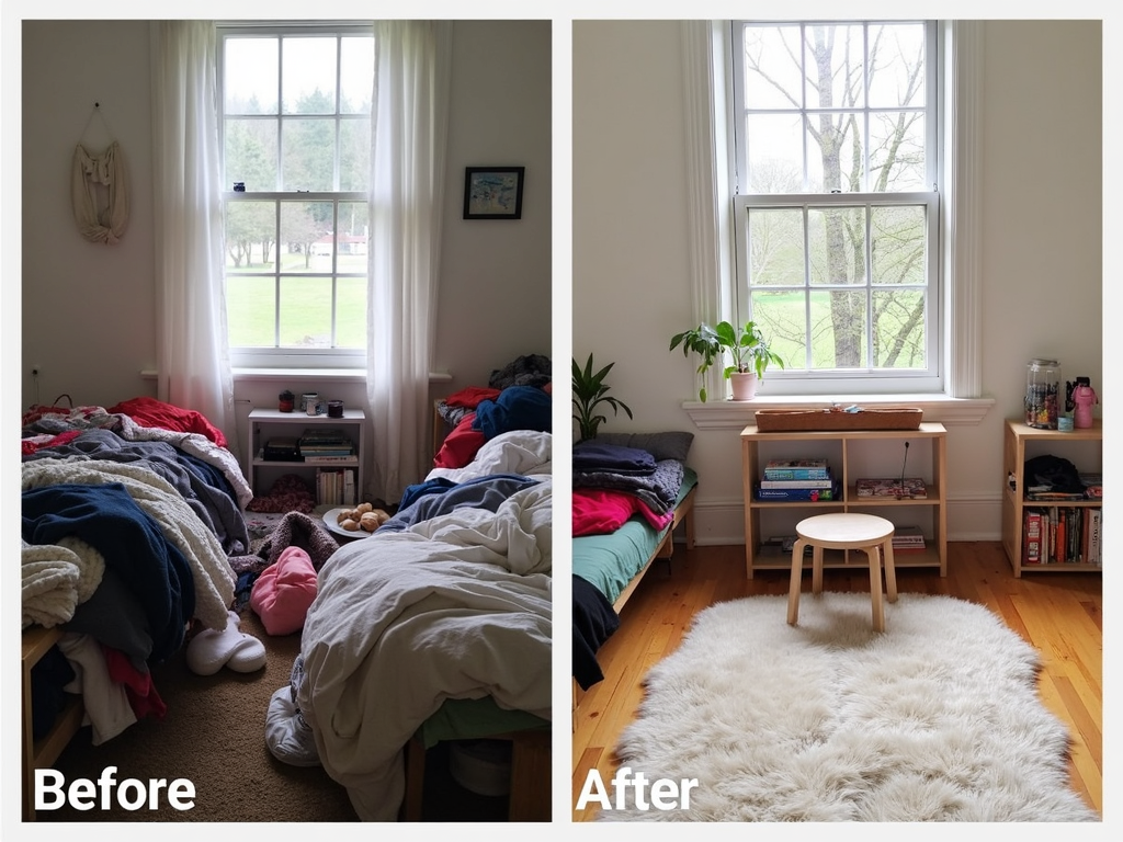 Von Chaos zu Minimalismus: Ein Raum vor und nach der KonMari-Methode