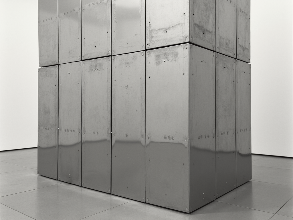 Donald Judds ‘Untitled’ (1967), eine Serie von rechteckigen Metallkisten, die vertikal in einer Galerie gestapelt sind.