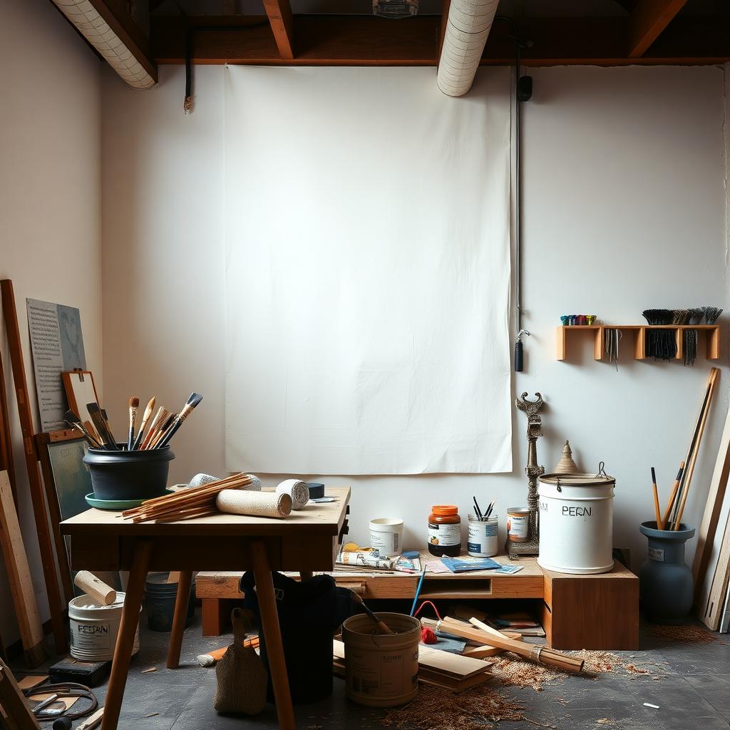 Atelier mit unvollendeten Kunstwerken