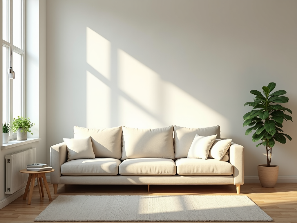 Ein aufgeräumtes Wohnzimmer mit minimalistischem Design