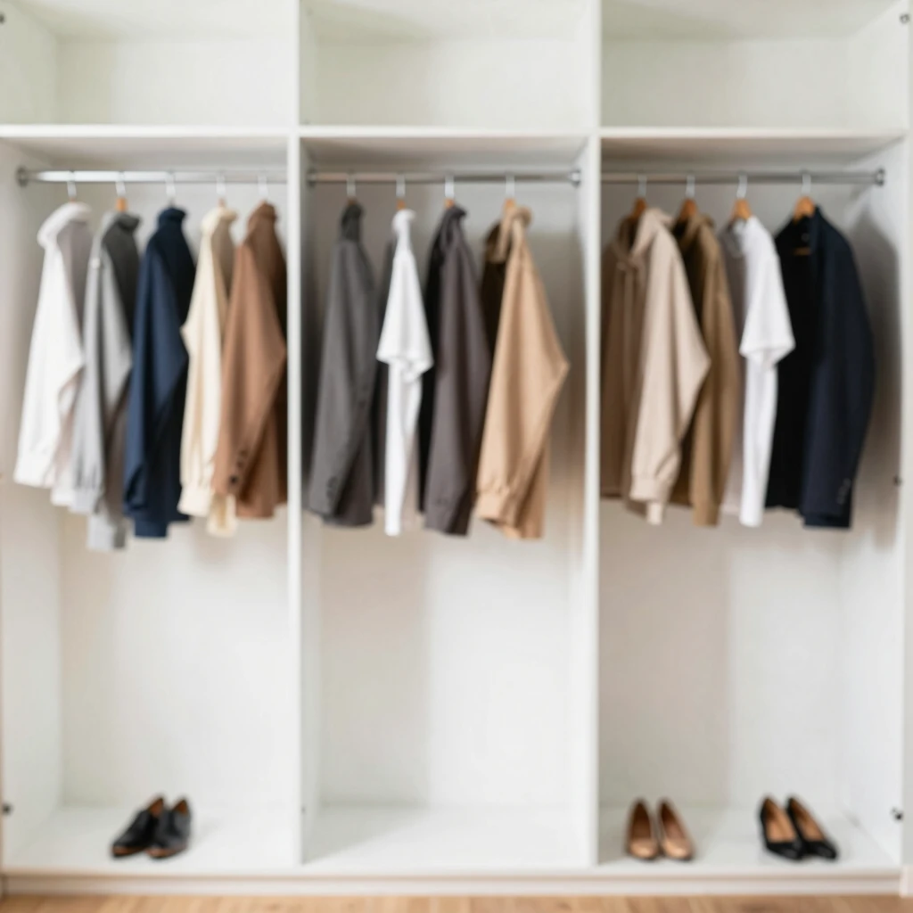 Organisierter Kleiderschrank mit minimalistischer Garderobe