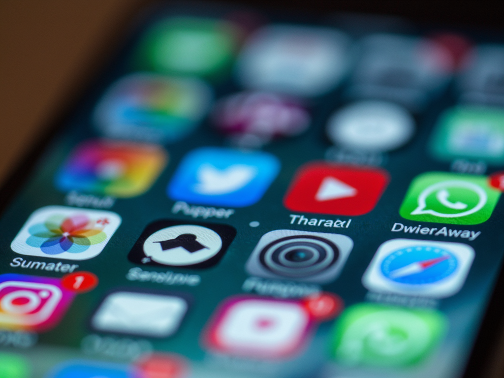 Ein überfüllter Handy-Bildschirm mit vielen Apps und Benachrichtigungen.