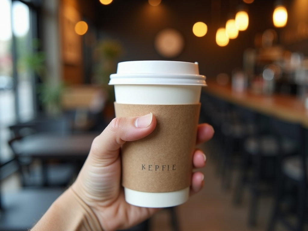 Eine Hand hält einen wiederverwendbaren Kaffeebecher