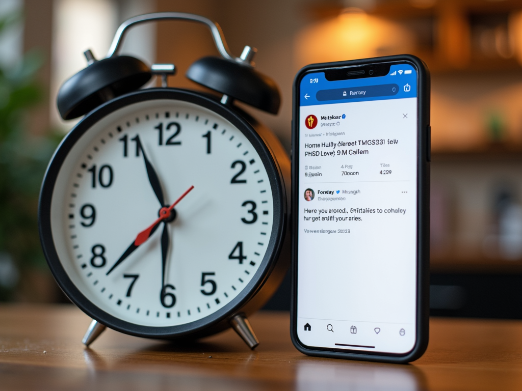 Uhr neben einem Smartphone mit geplantem Social Media Post