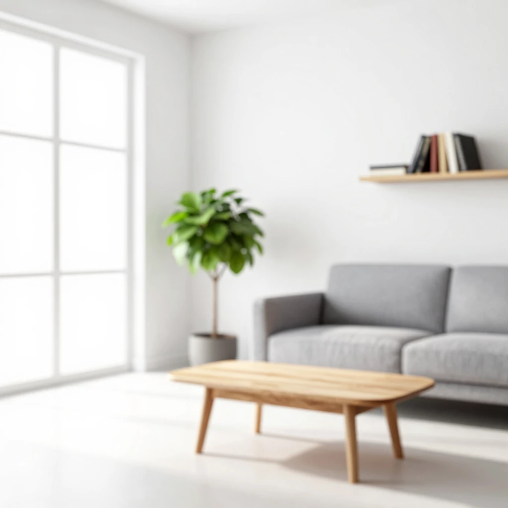 Ein minimalistisches Wohnzimmer mit natürlichem Licht und wenigen, sorgfältig gewählten Möbeln