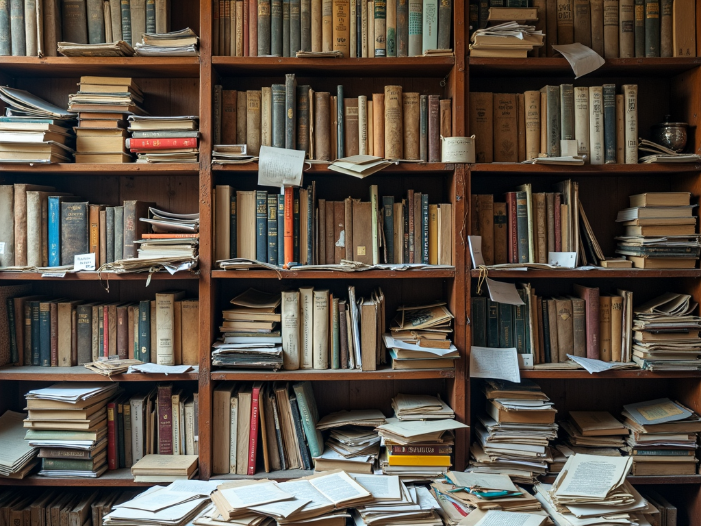 Ein überfülltes Bücherregal vor der Umgestaltung.