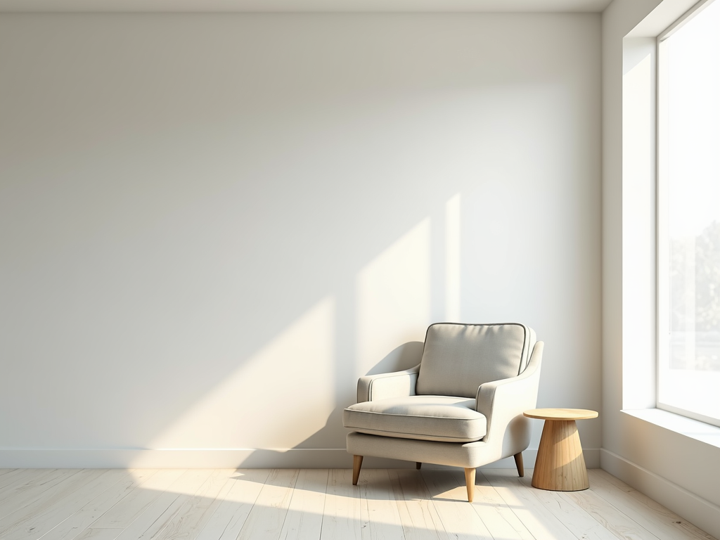 Minimalistisches Wohnzimmer mit wenigen Möbeln