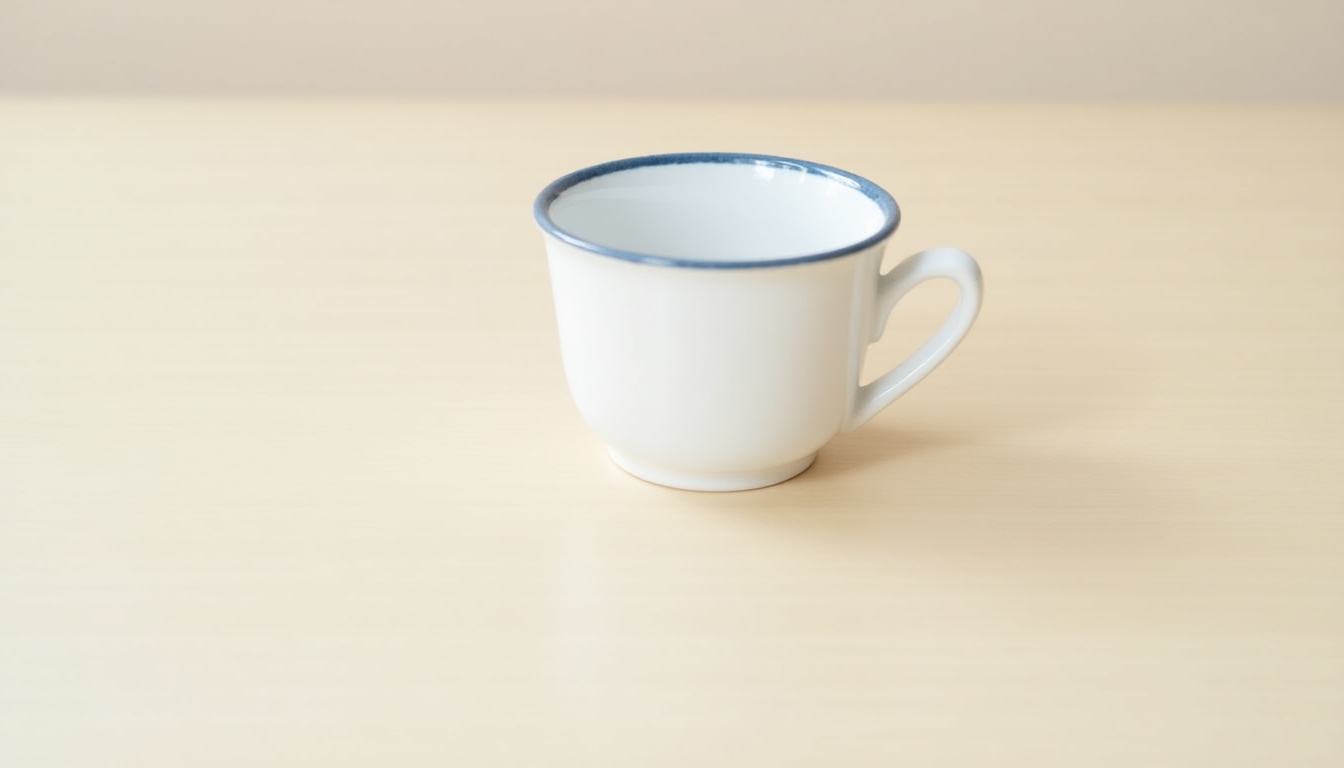 Ein einfaches Objekt wie eine Tasse auf einem schlichten Tisch