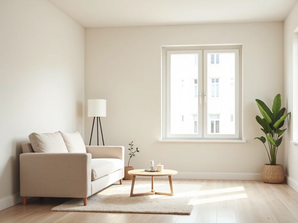 Ein aufgeräumtes Wohnzimmer, das Minimalismus verkörpert