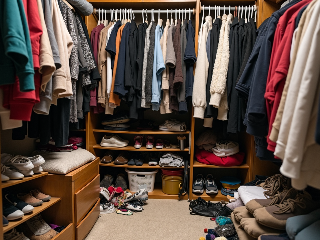 Ein überfüllter Kleiderschrank vor der Organisation.