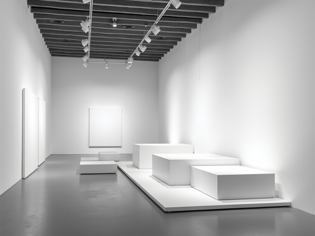 Minimalistische Installation mit geometrischen Formen in einer ruhigen Galerie