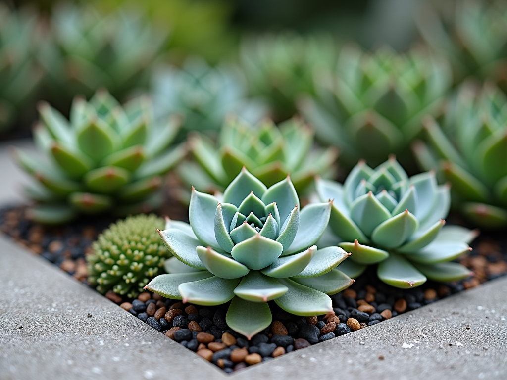 Sukkulentenbeet in einem minimalistischen Garten.
