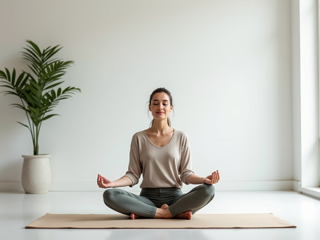 Eine Person findet Frieden und Klarheit durch Meditation in einer minimalistischen Umgebung.