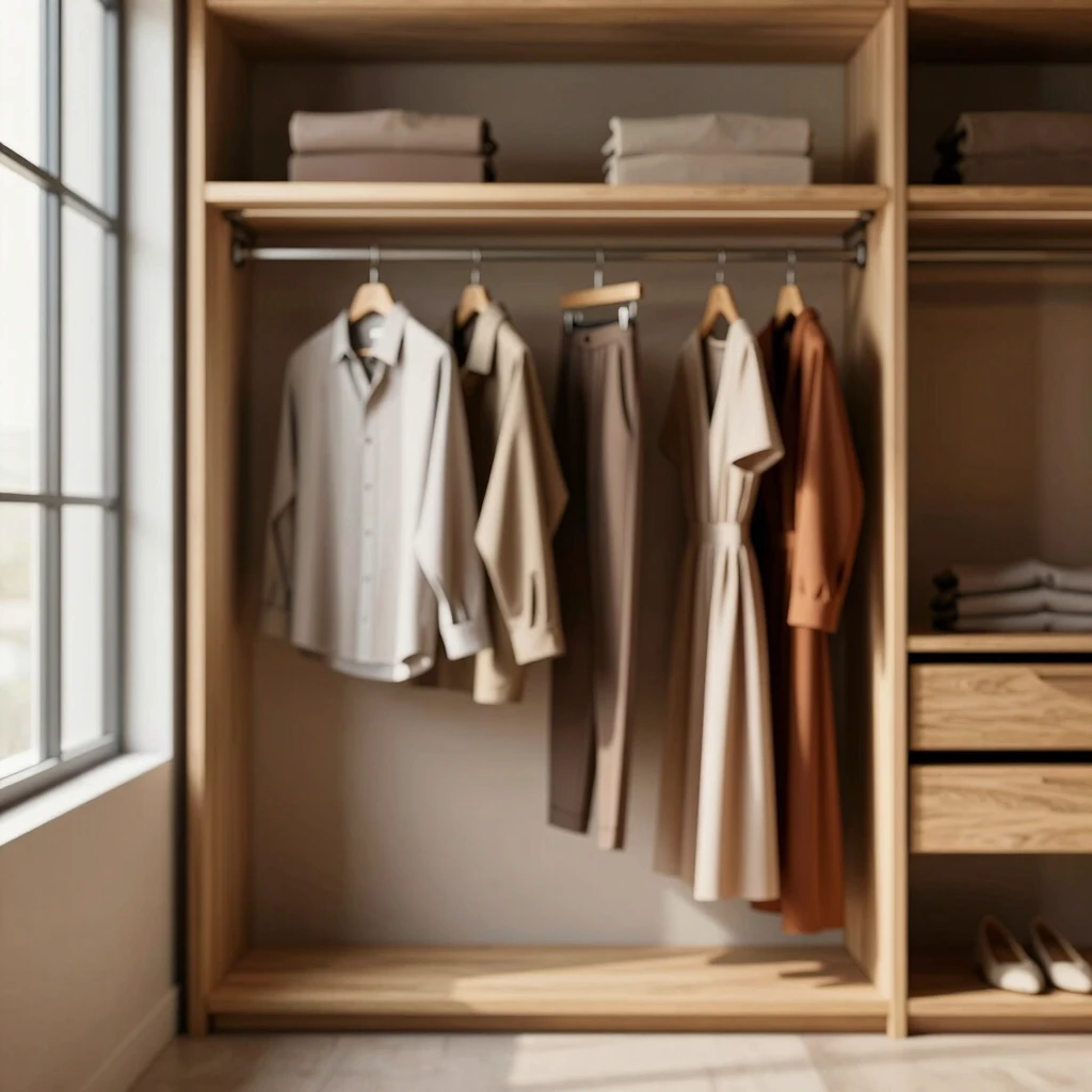 Minimalistischer Kleiderschrank mit ausgewählten Kleidungsstücken