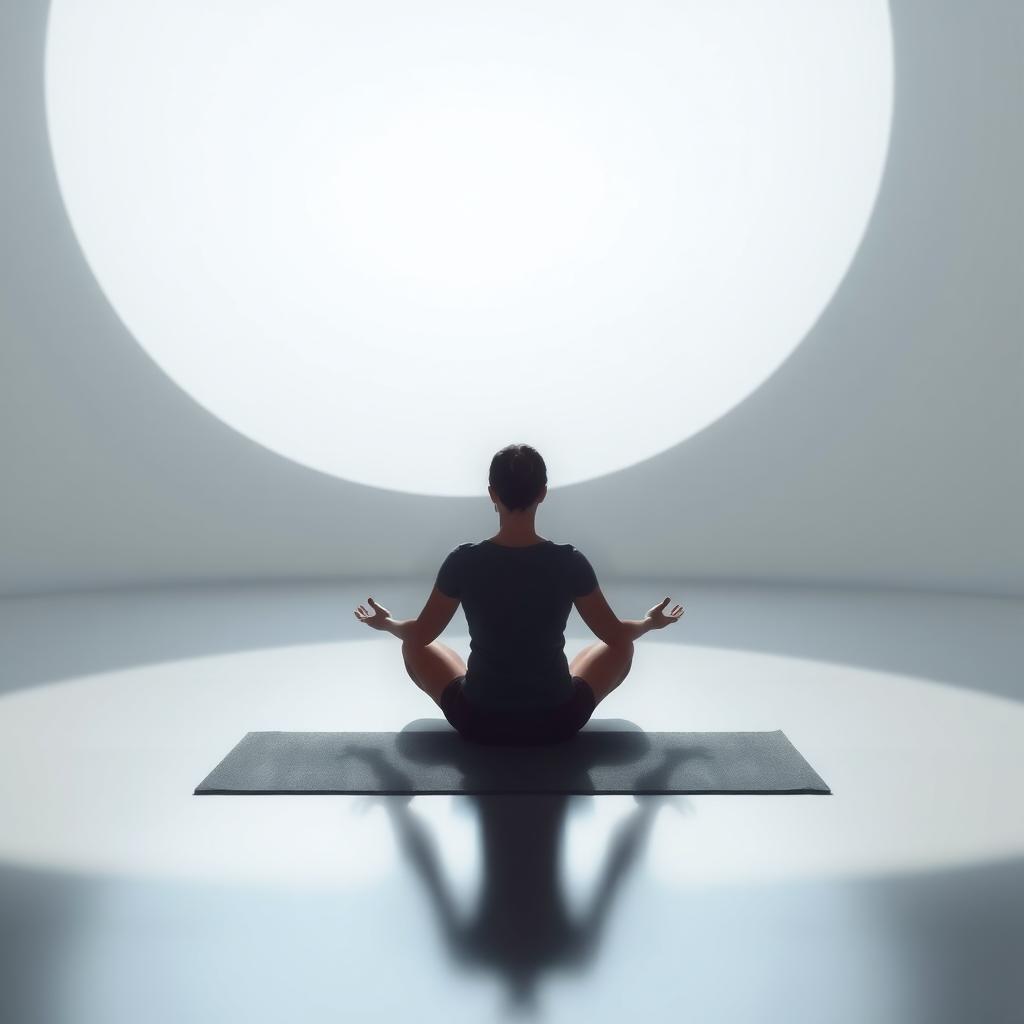 A person finding peace and tranquility in a minimalist environment.