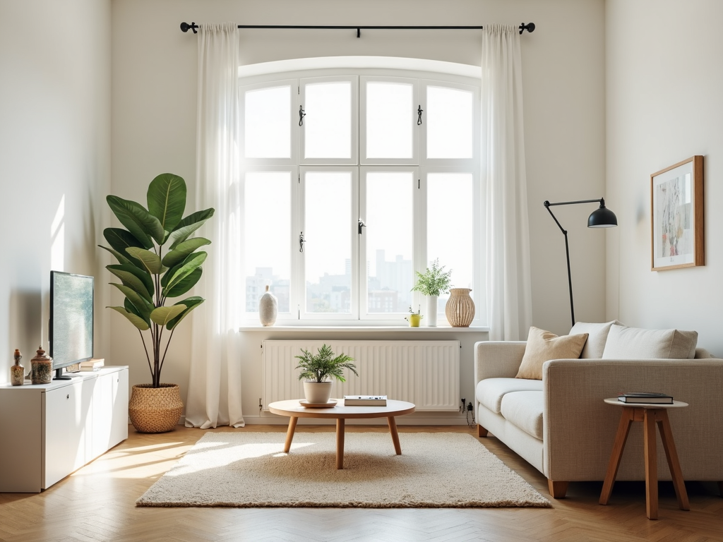 Ein minimalistisches Wohnzimmer mit Fokus auf Einfachheit und natürlichem Licht.