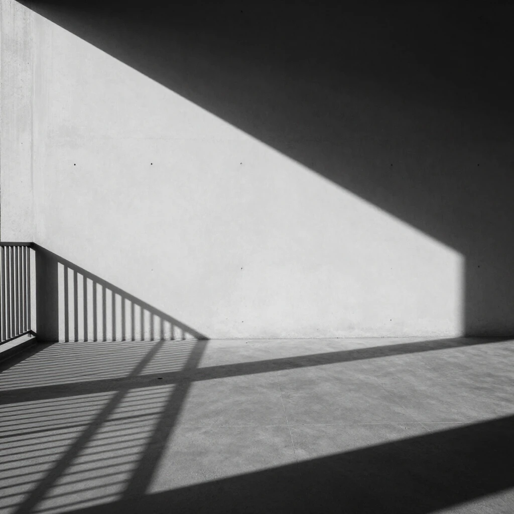 Grafische harte Schatten von Fensterrahmen auf einer Betonwand – minimalistisches Architekturfoto