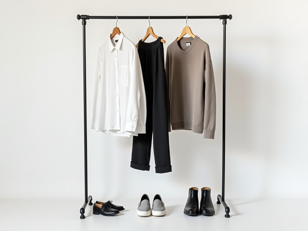 Ein minimalistischer Kleiderschrank mit wenigen, hochwertigen Kleidungsstücken.