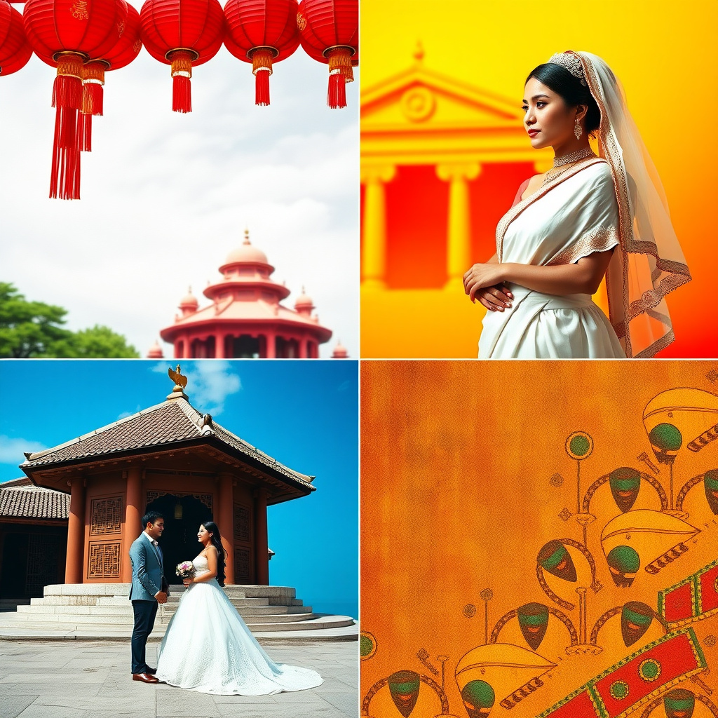 Kollage zur kulturellen Bedeutung von Farben in China, Indien, Westen und Afrika