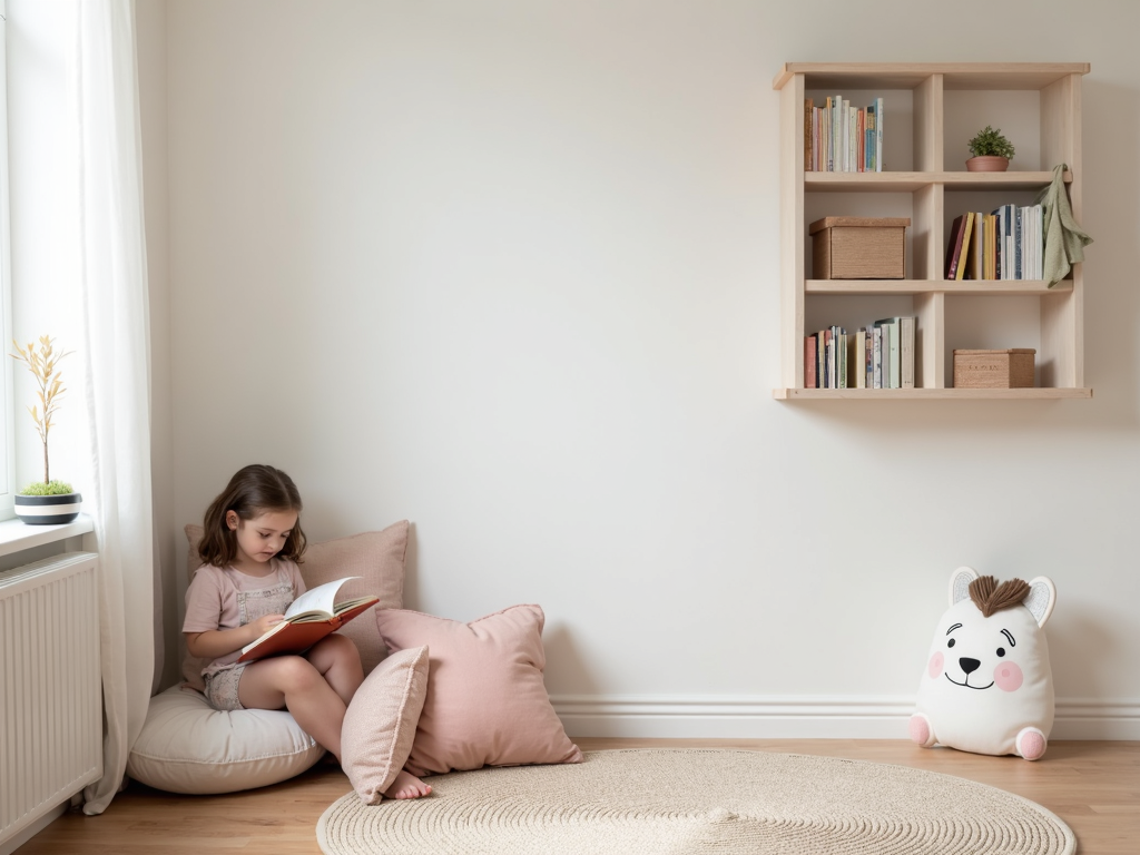 Gemütliche Leseecke in einem minimalistischen Kinderzimmer